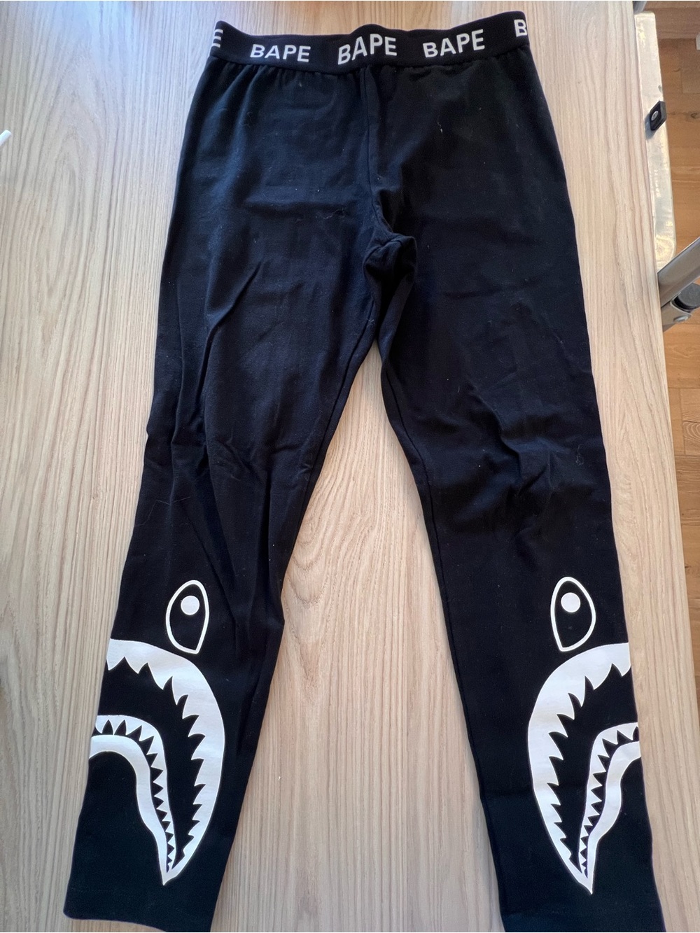 Bape Black Leggings with White Shark Motif